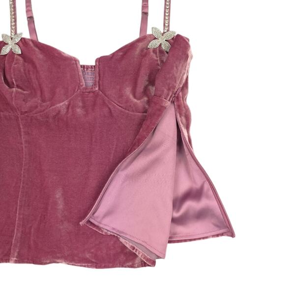 Reformation Desiree Velvet Top Rhinestone Strap in Sugar Plum - Picture 5 of 12